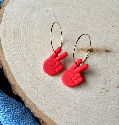 Red Peace Sign Earrings