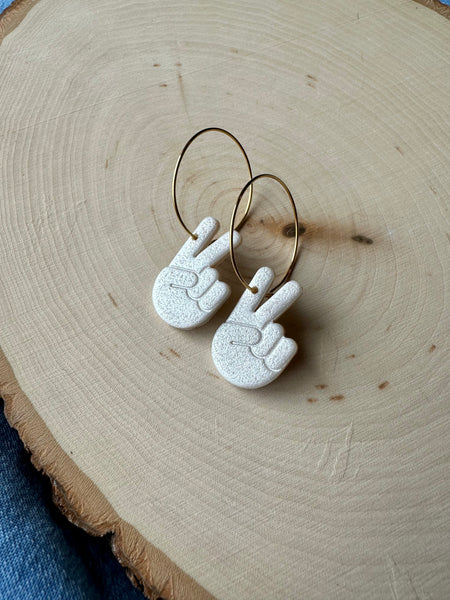 White Peace Sign Earrings