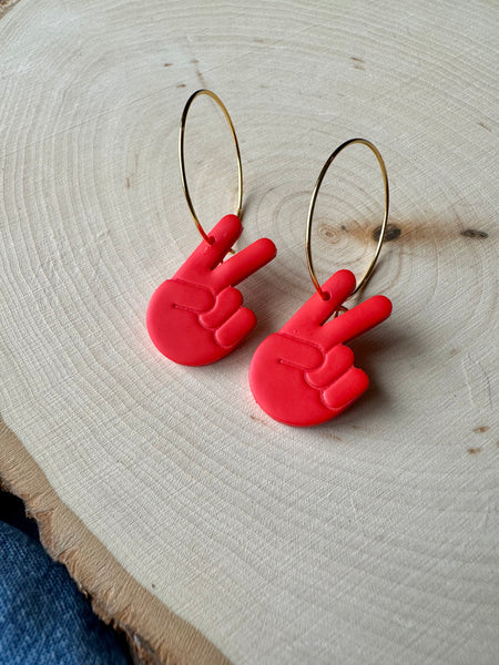 Red Peace Sign Earrings