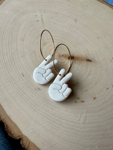 White Peace Sign Earrings