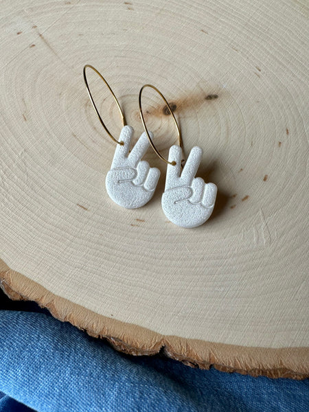 White Peace Sign Earrings