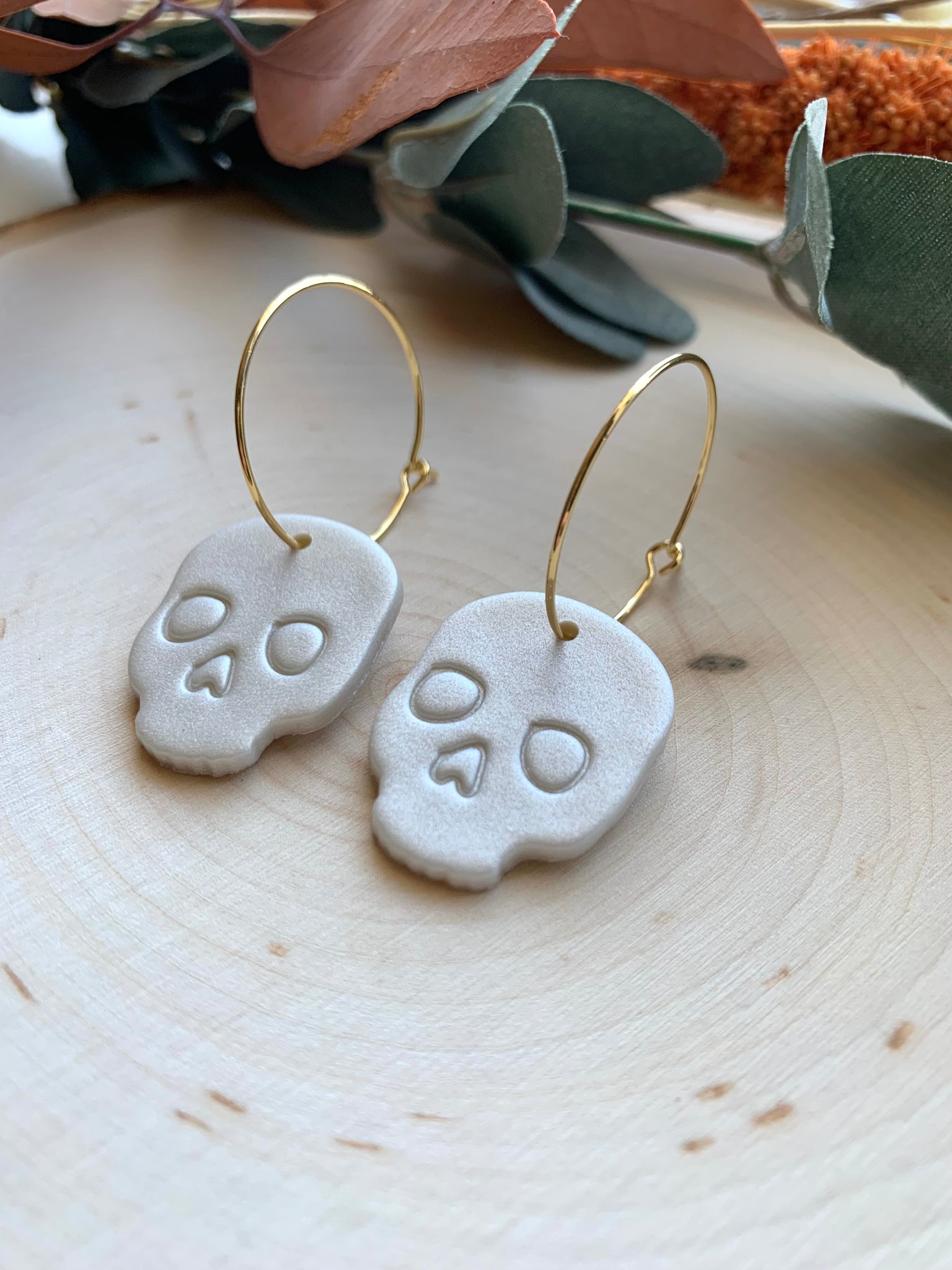 White Skull Hoops