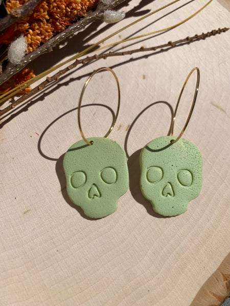 Aloe Green Skull Hoops